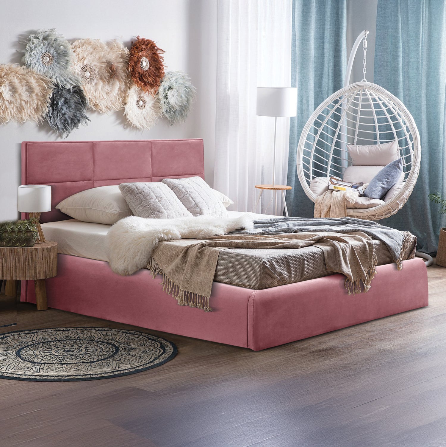 Двойно легло и матрак Briley rotted apple velvet с място за съхранение -- за 160x200 см