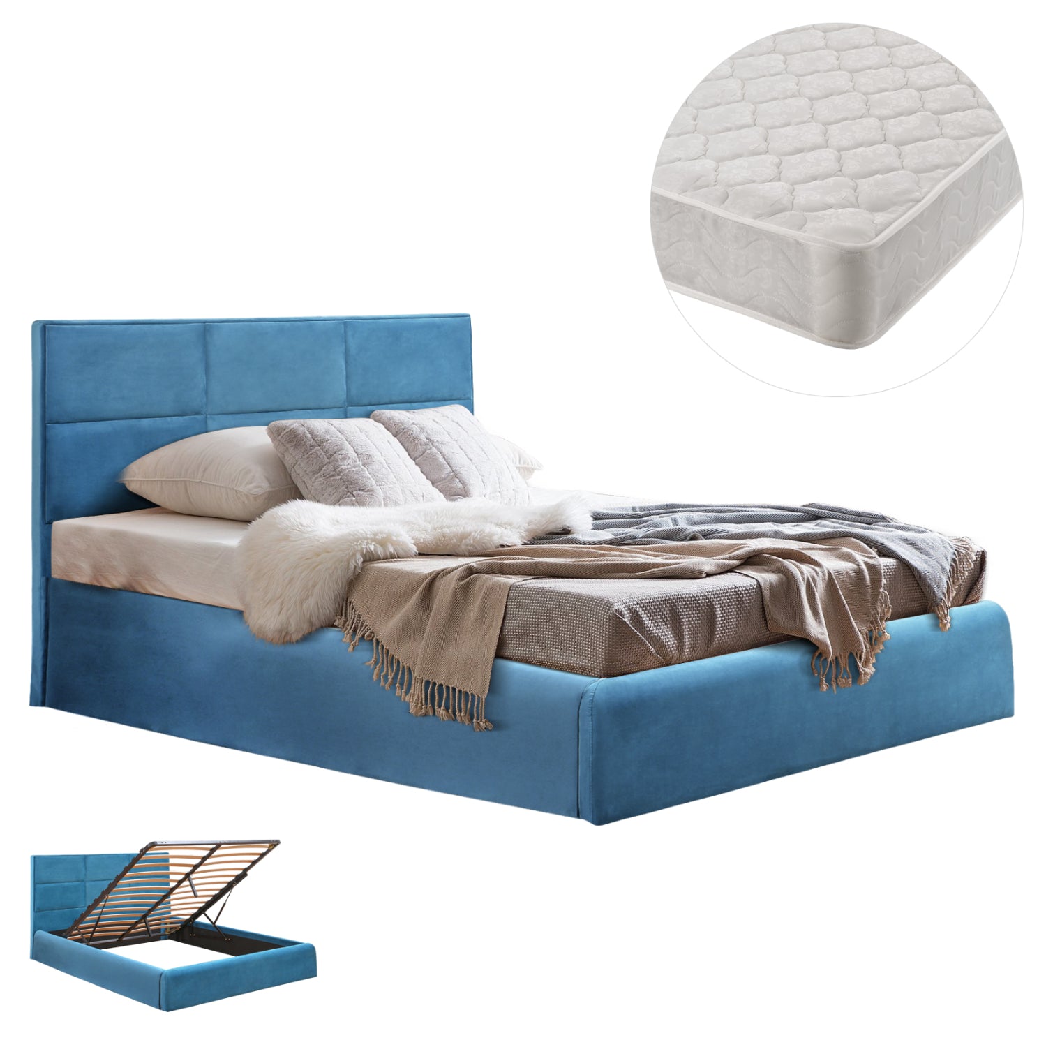 Двойно легло и матрак Briley petrol velvet с място за съхранение -- за 160x200 см