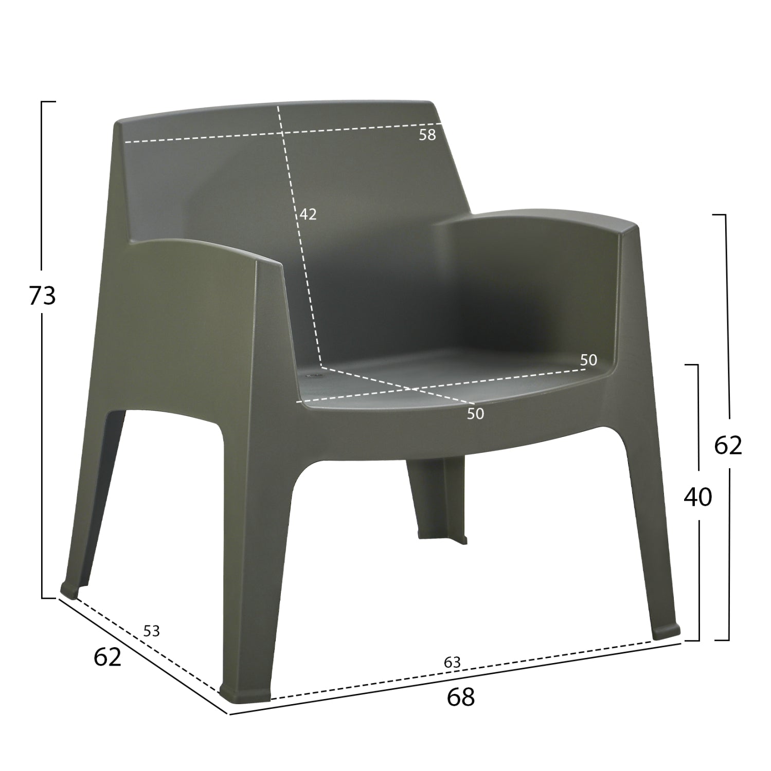Комплект за отдих от 4 части, SLEEK тъмно маслиново зелен полипропилен