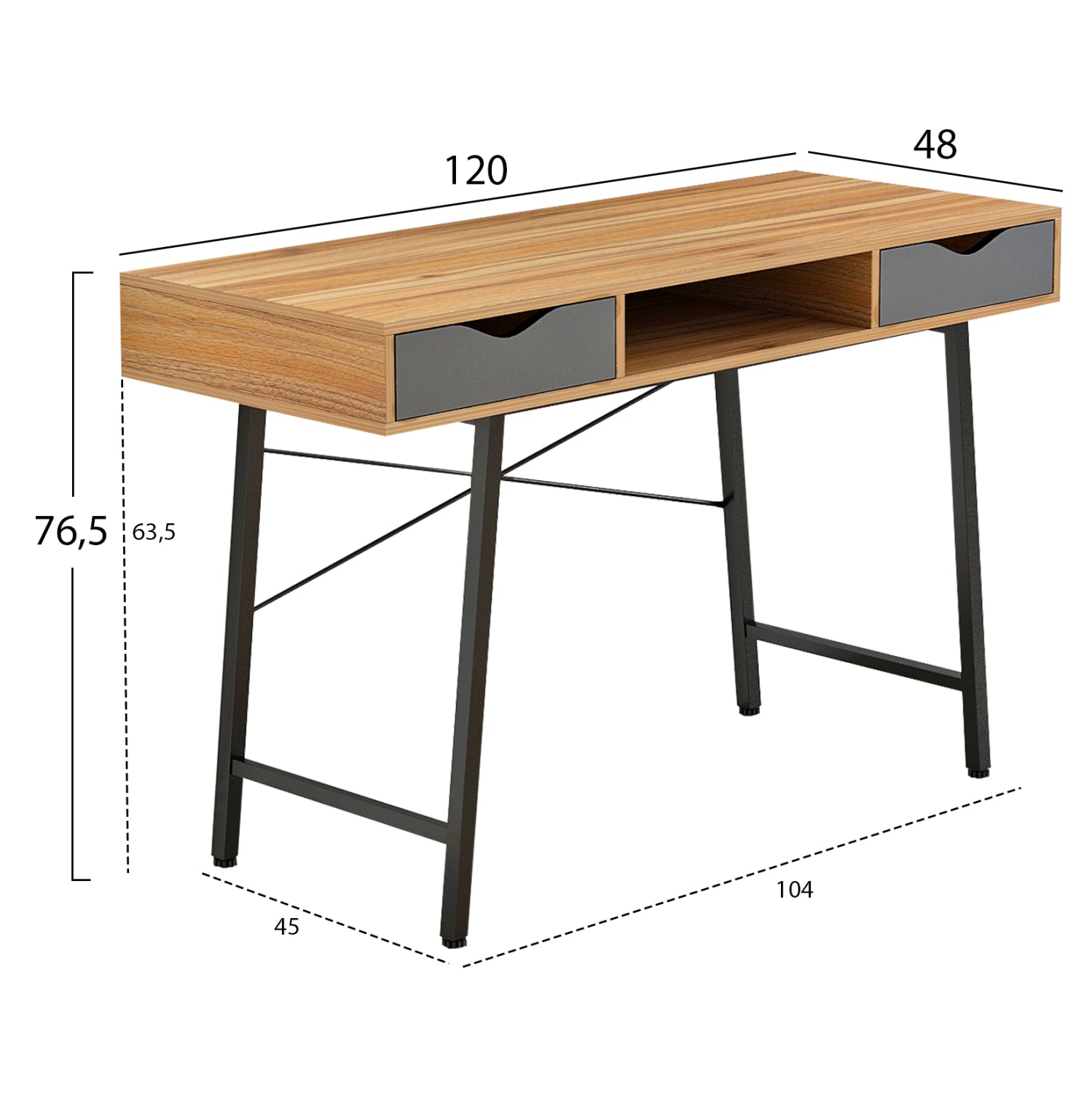 Офис бюро 2128 цвят орех-сив 120x48x76.5см