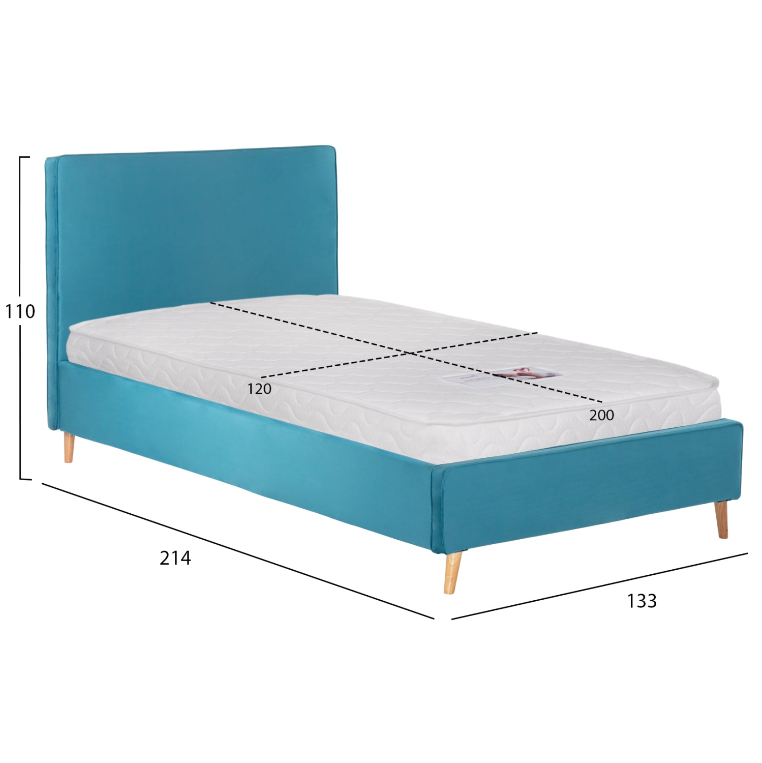 Легло с матрак MAYLIN тюркоазено кадифе 120x200см
