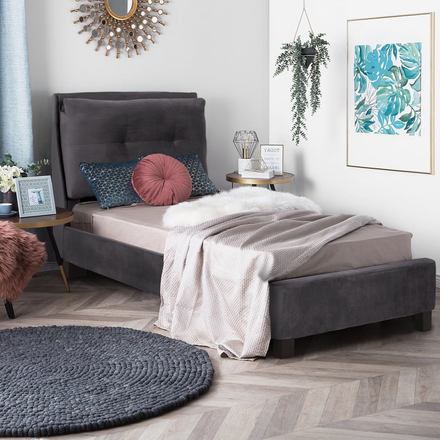 Легло с матрак  RILEY сиво кадифе 90x200см