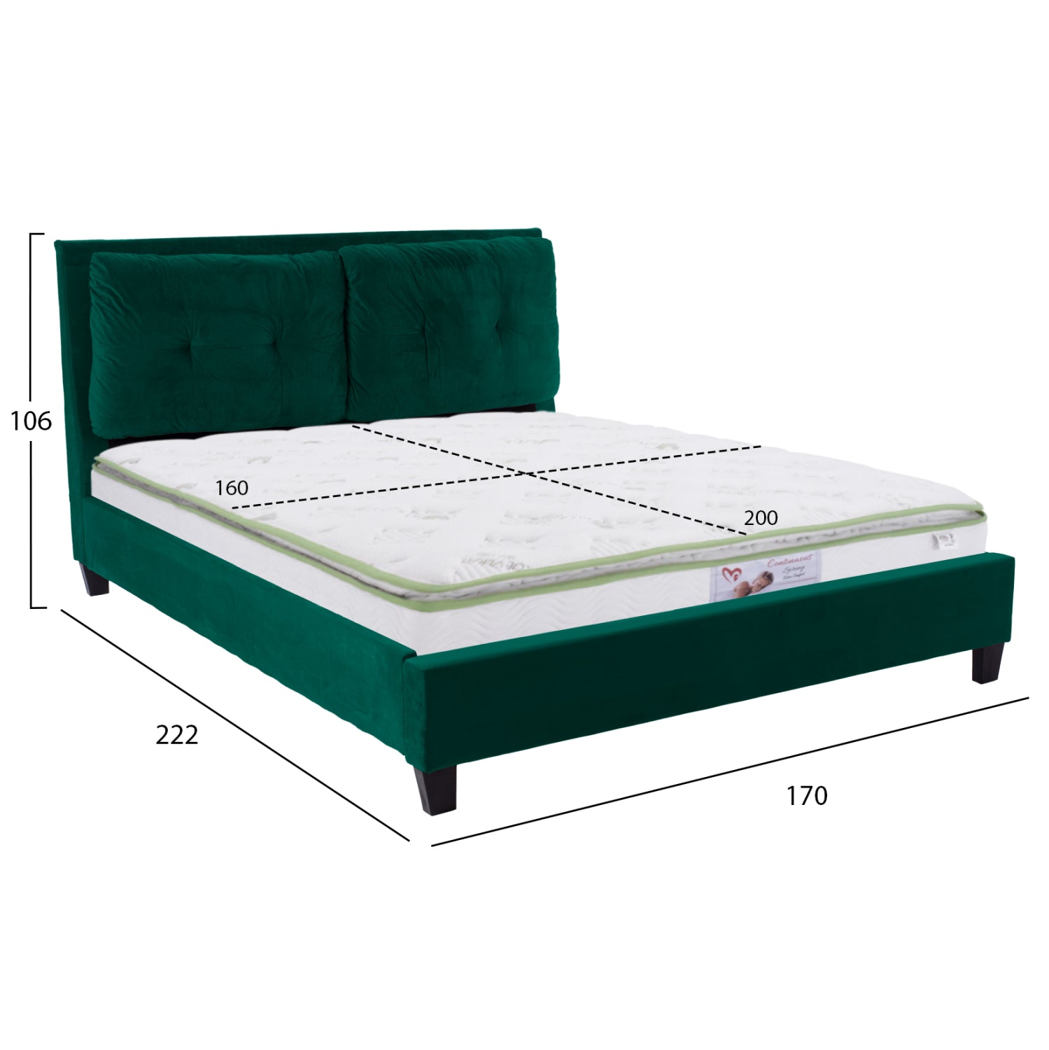 Легло с матрак Billie кадифе кипарис-- 160x200см