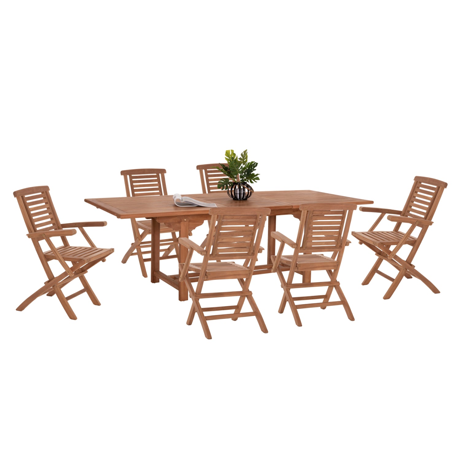 Комплект за трапезария с маса CRANDER и 6 сгъваеми кресла - тиково дърво