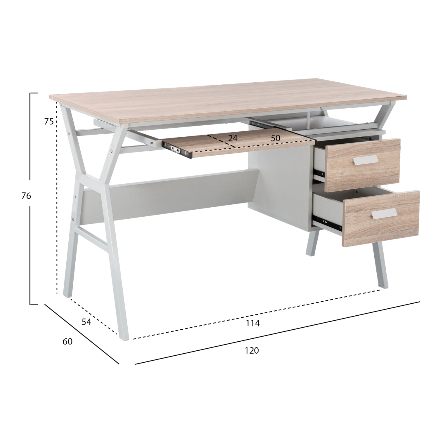 Офис бюро  VITINO сонома-бял цвят 120X60X76см