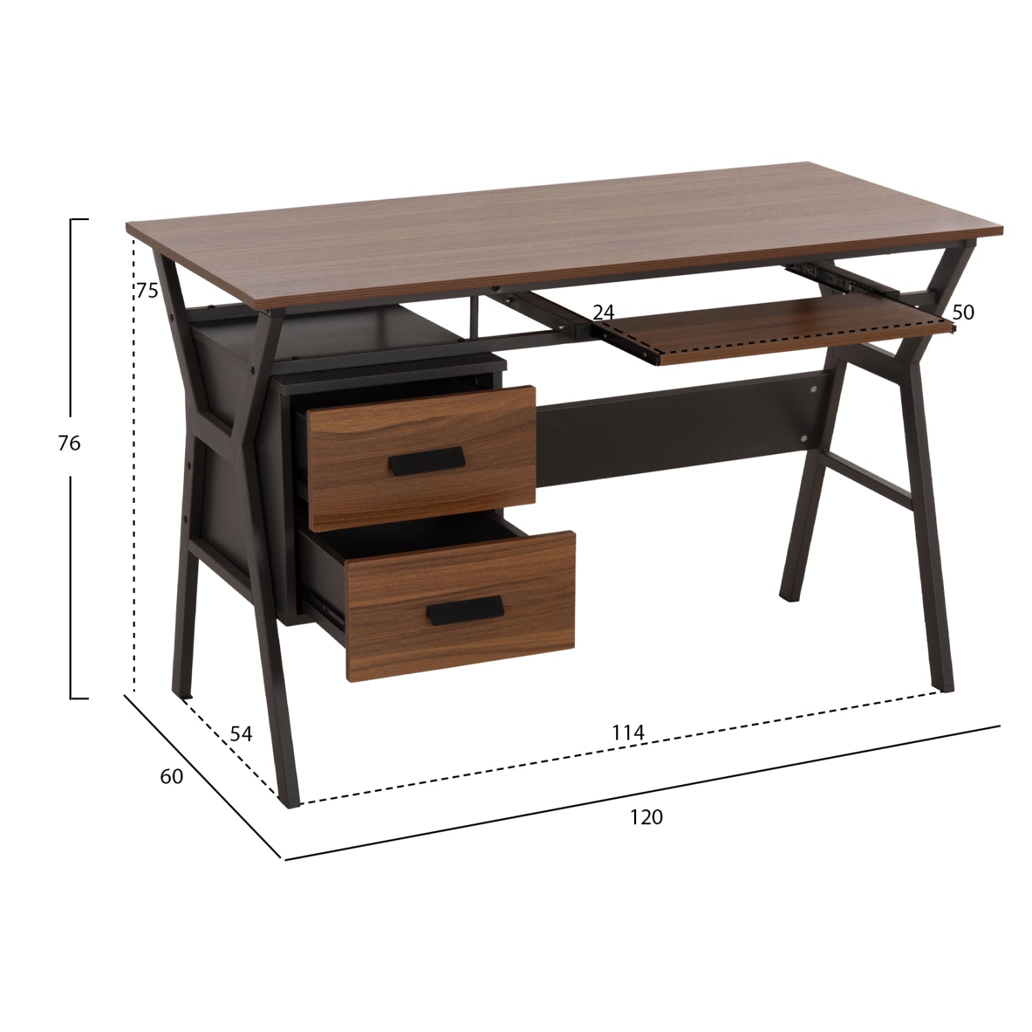 Офис бюро  VITINO  цвят орех-сив 120X60X76см