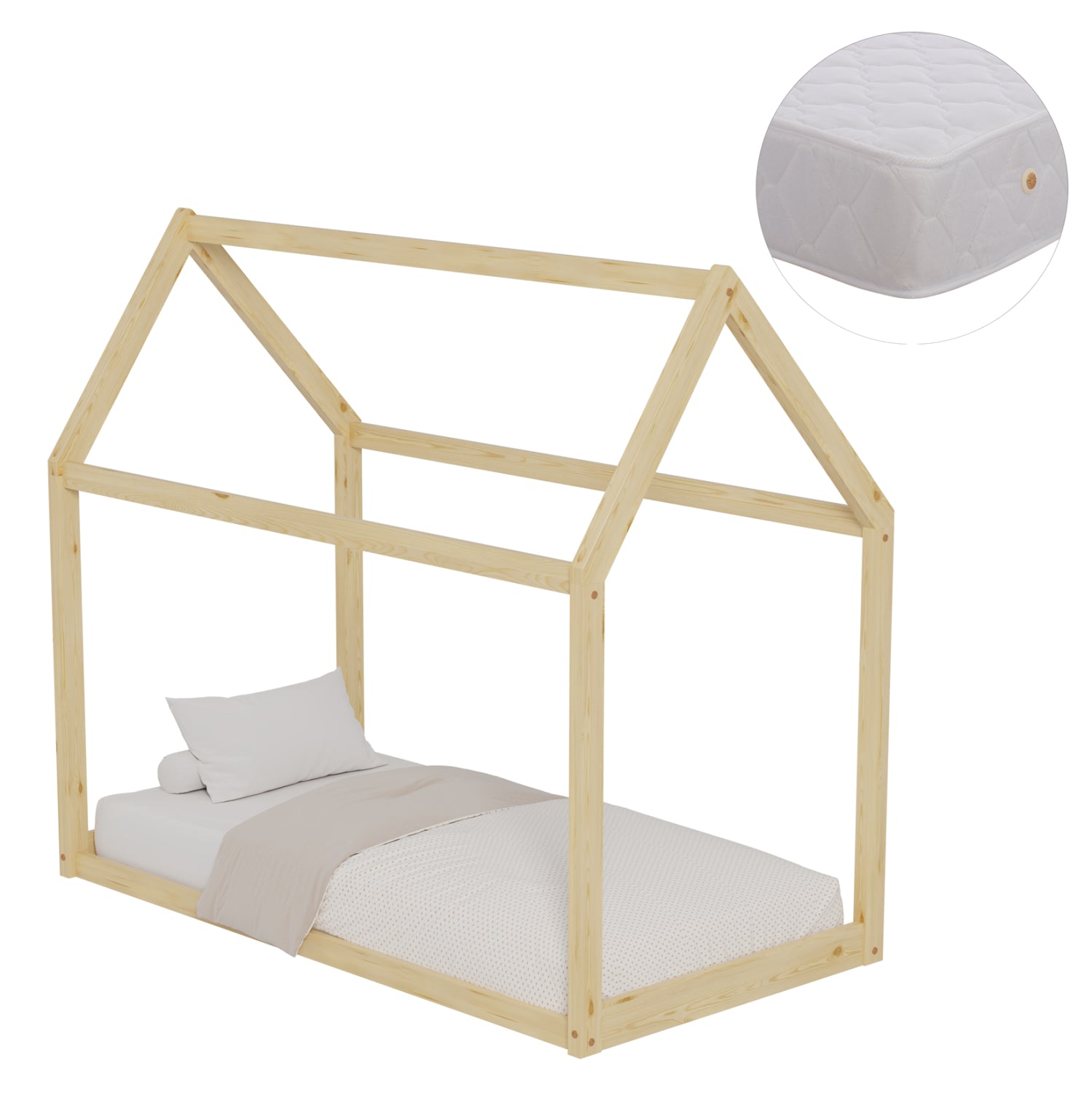 Детско легло с матрак Pepe натурален боров дървесина -- матрак 70x140см