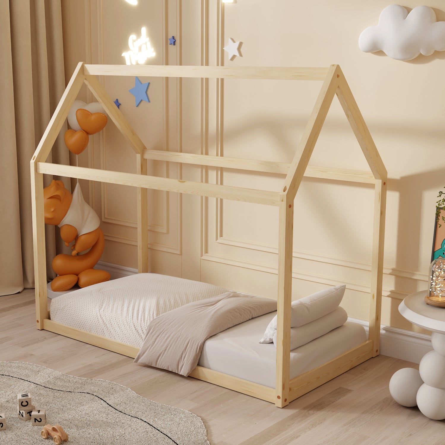 Детско легло с матрак Pepe натурален боров дървесина -- матрак 70x140см