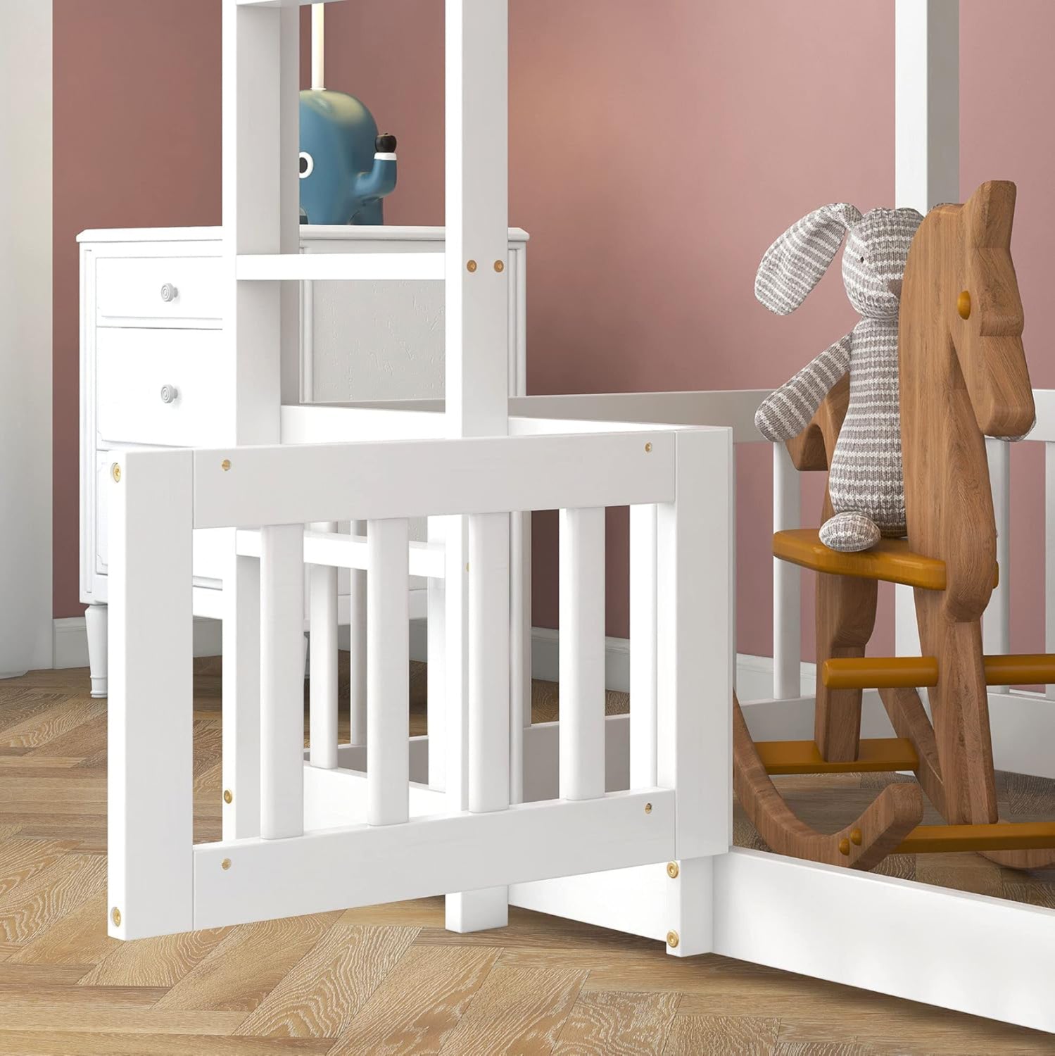 Детско двуетажно легло  PLAYKID   борова дървесина , бяло - с матрак 90x190 см