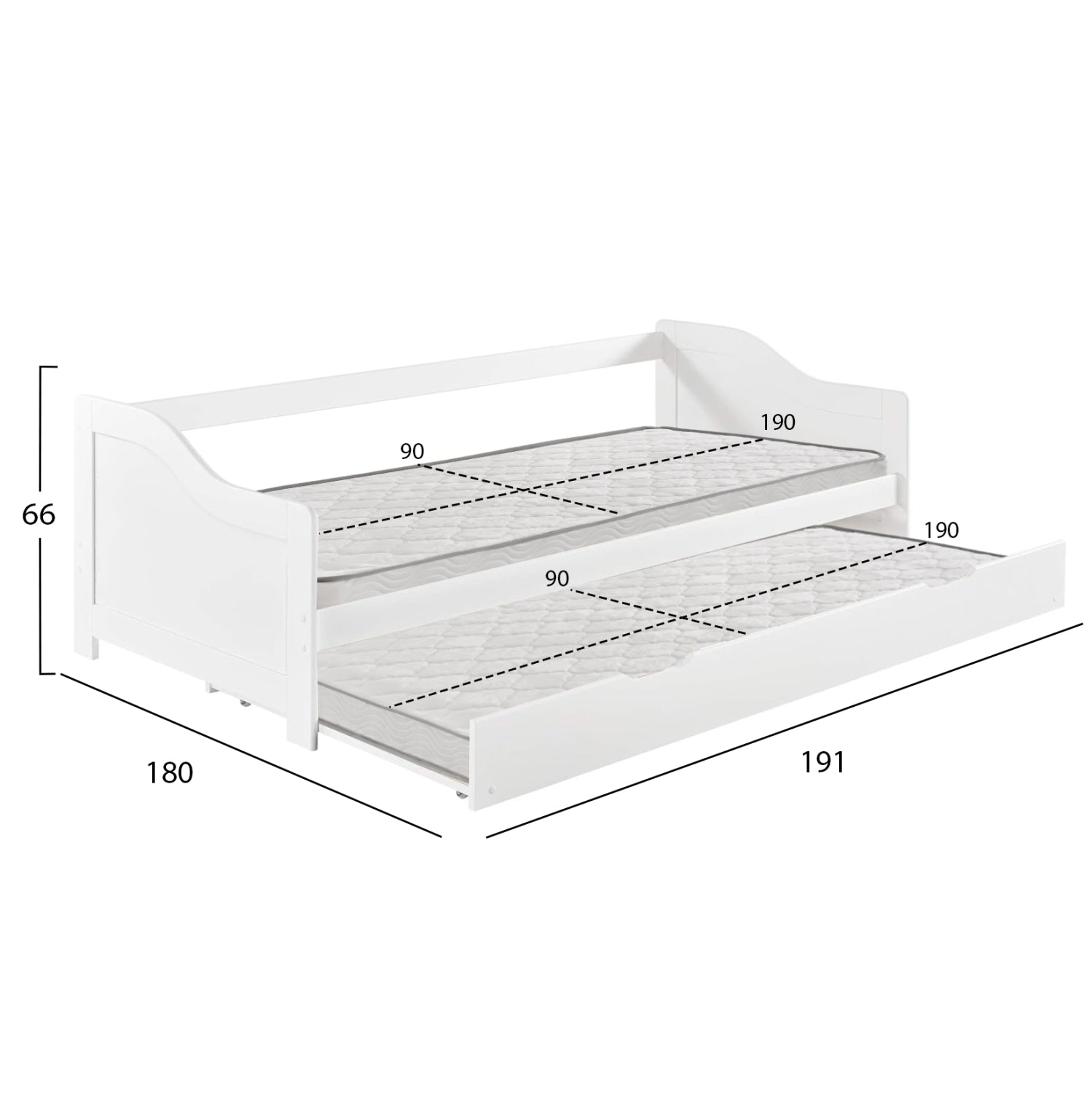 Разтегателен диван  TRADDY  бял - с 2 матрака, 90x190 см