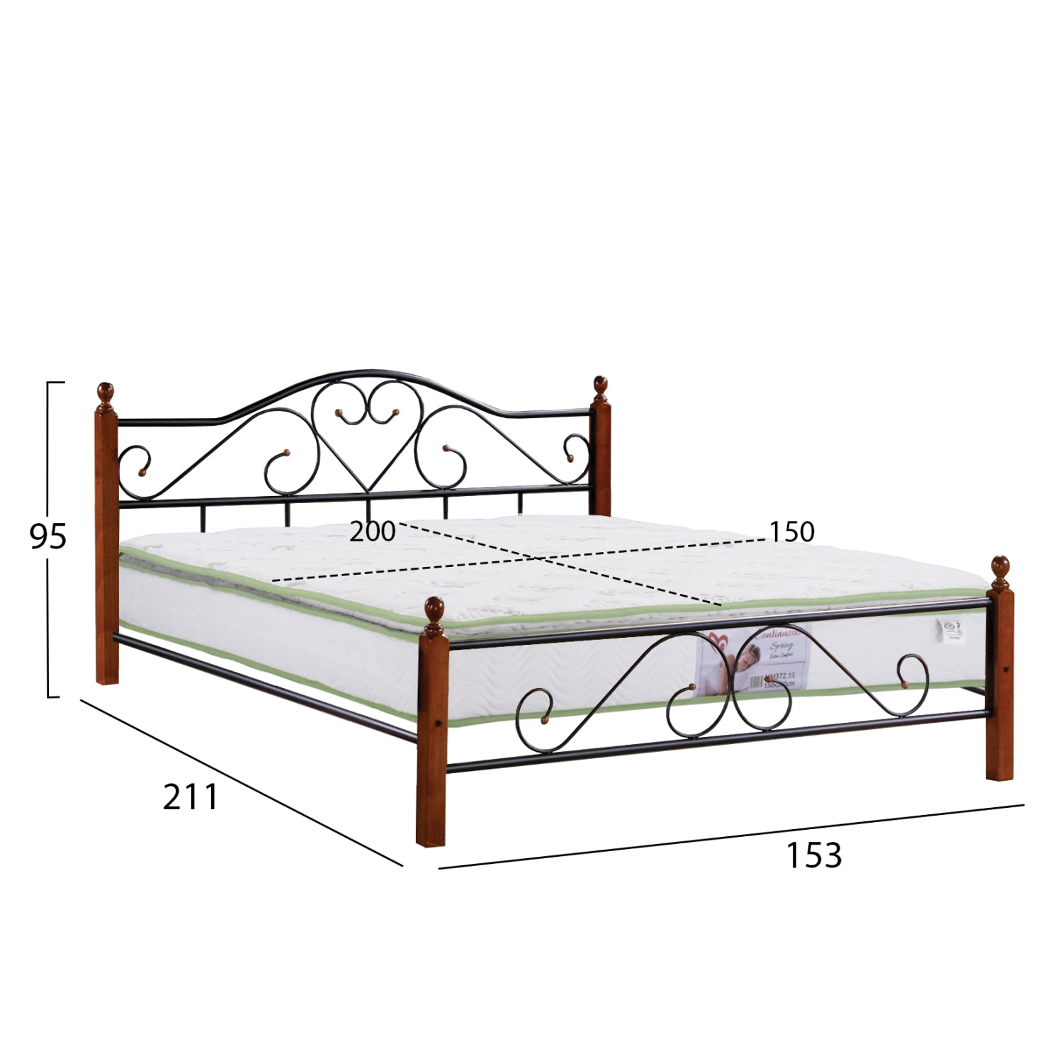 Двойно легло и матрак Candy метал/дърво /дъб= матрак 150x200см
