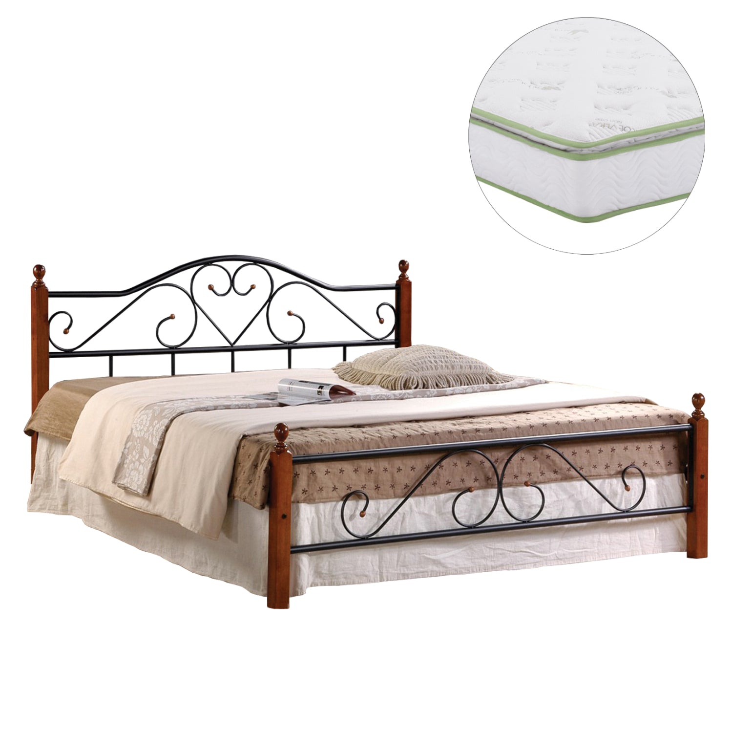 Двойно легло и матрак Candy метал/дърво /дъб= матрак 150x200см