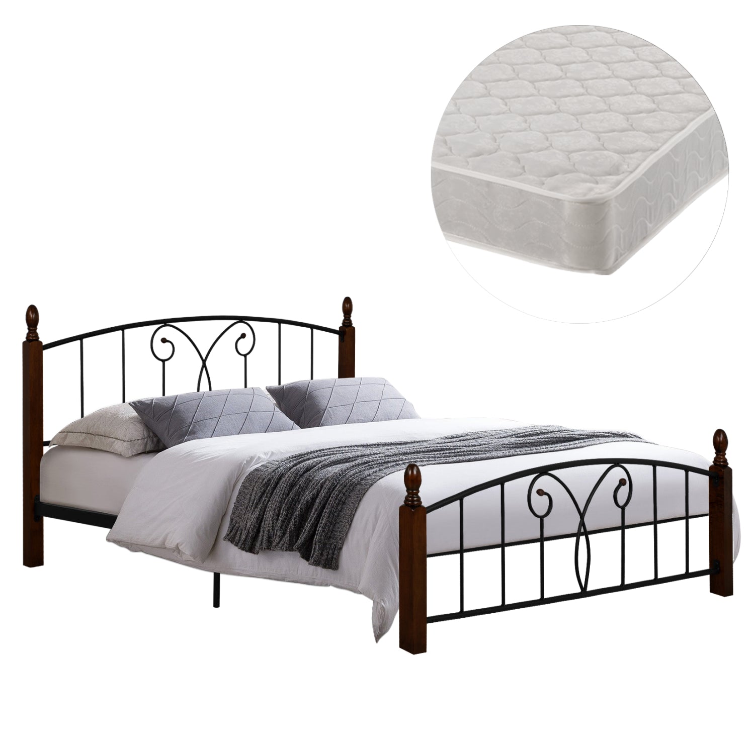 Двойно легло и матрак Suzie метал и дърво в орех -- матрак 150x200см