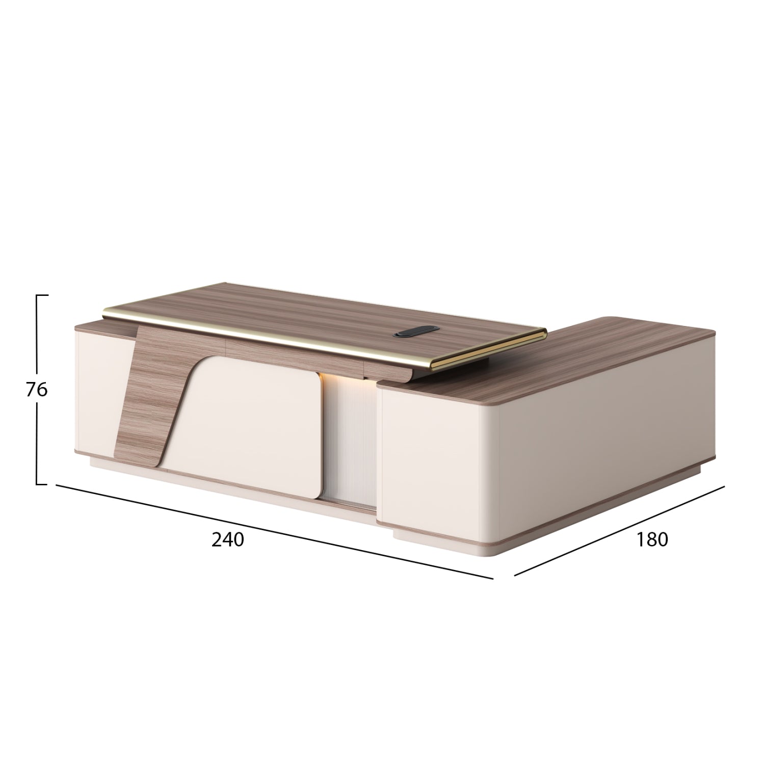 Ляво ъглово бюро SUPERON меламин натурален-бежов цвят с LED осветление 240х180х76 см