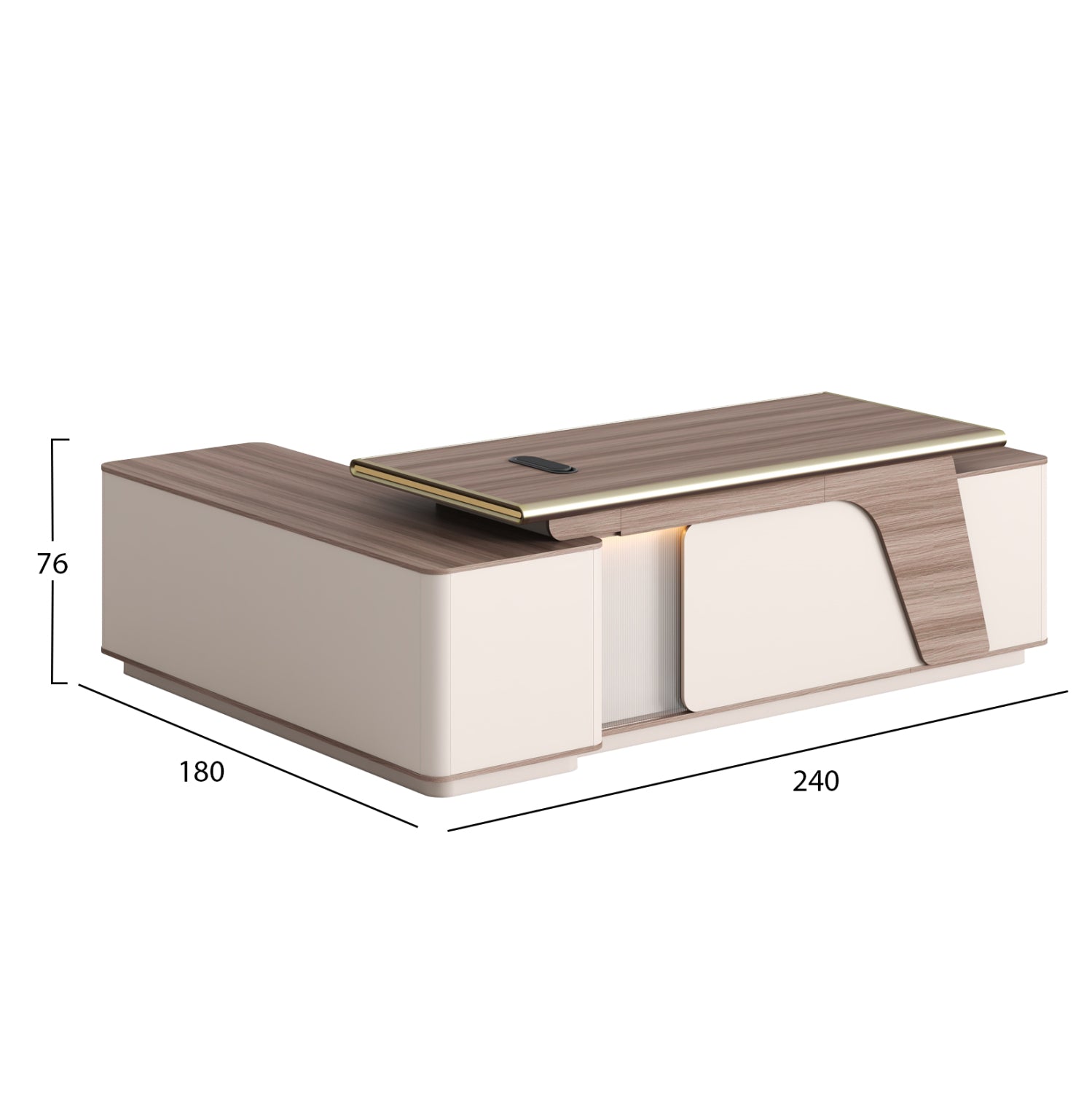 Дясно ъглово бюро SUPERON меламин в натурален и бежов цвят с LED осветление 240x180x76см