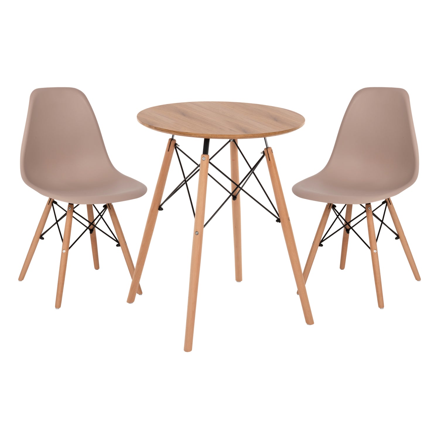 Комплект за трапезария от 3 части с кръгла маса φ60 и 2 трапезни стола в цвят капучино