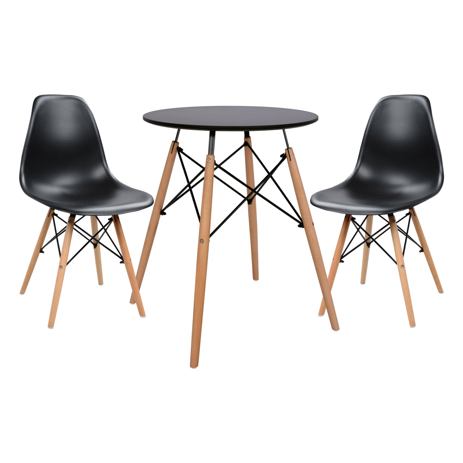 Комплект за трапезария от 3 части с кръгла маса  φ60 и 2 трапезни стола в черен цвят