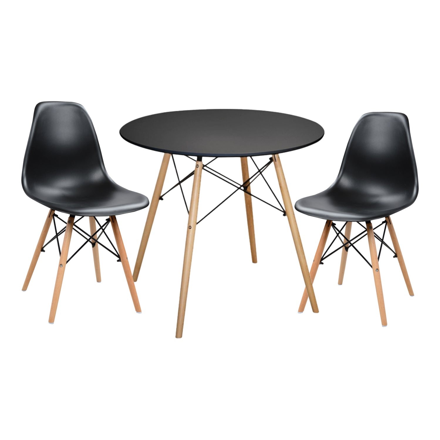 Комплект за трапезария от 3 части кръгла маса  φ80 и 2 трапезни стола в черен цвят