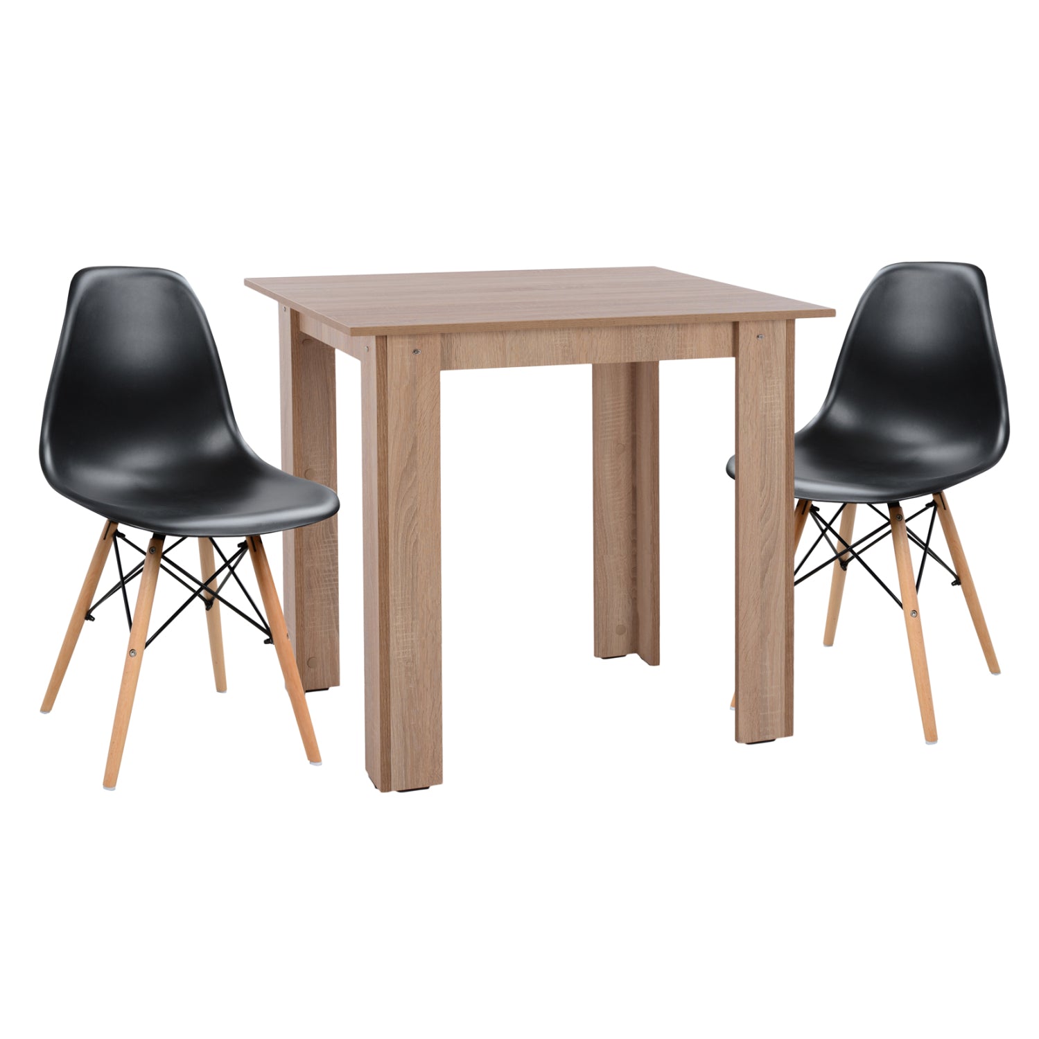 Комплект за трапезария от 3 части квадратна маса kelvin в дъб сонама -- 2 трапезарни стола в черно