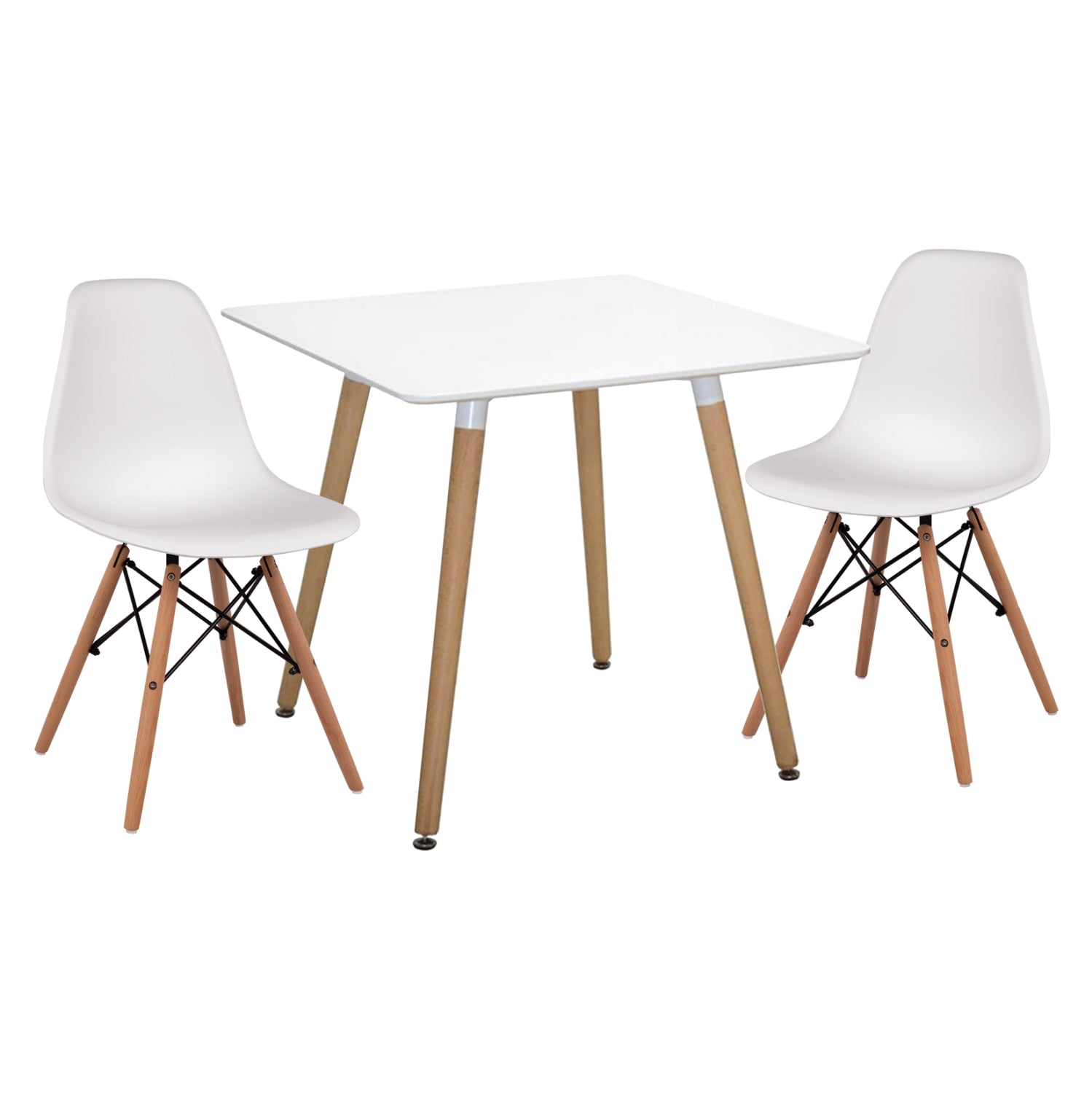 Комплект за трапезария от 3 части квадратна маса и 2 трапезни стола в бяло