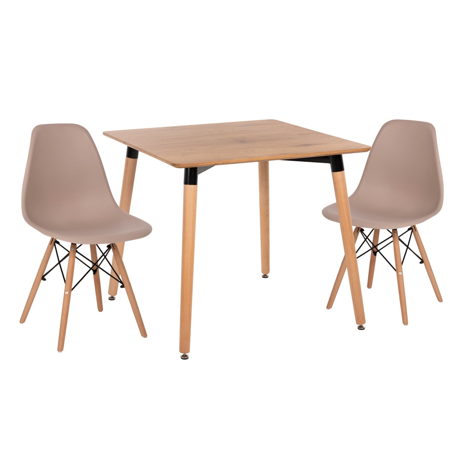 Комплект за трапезария от 3 части квадратна маса - 2 трапезни стола в капучино