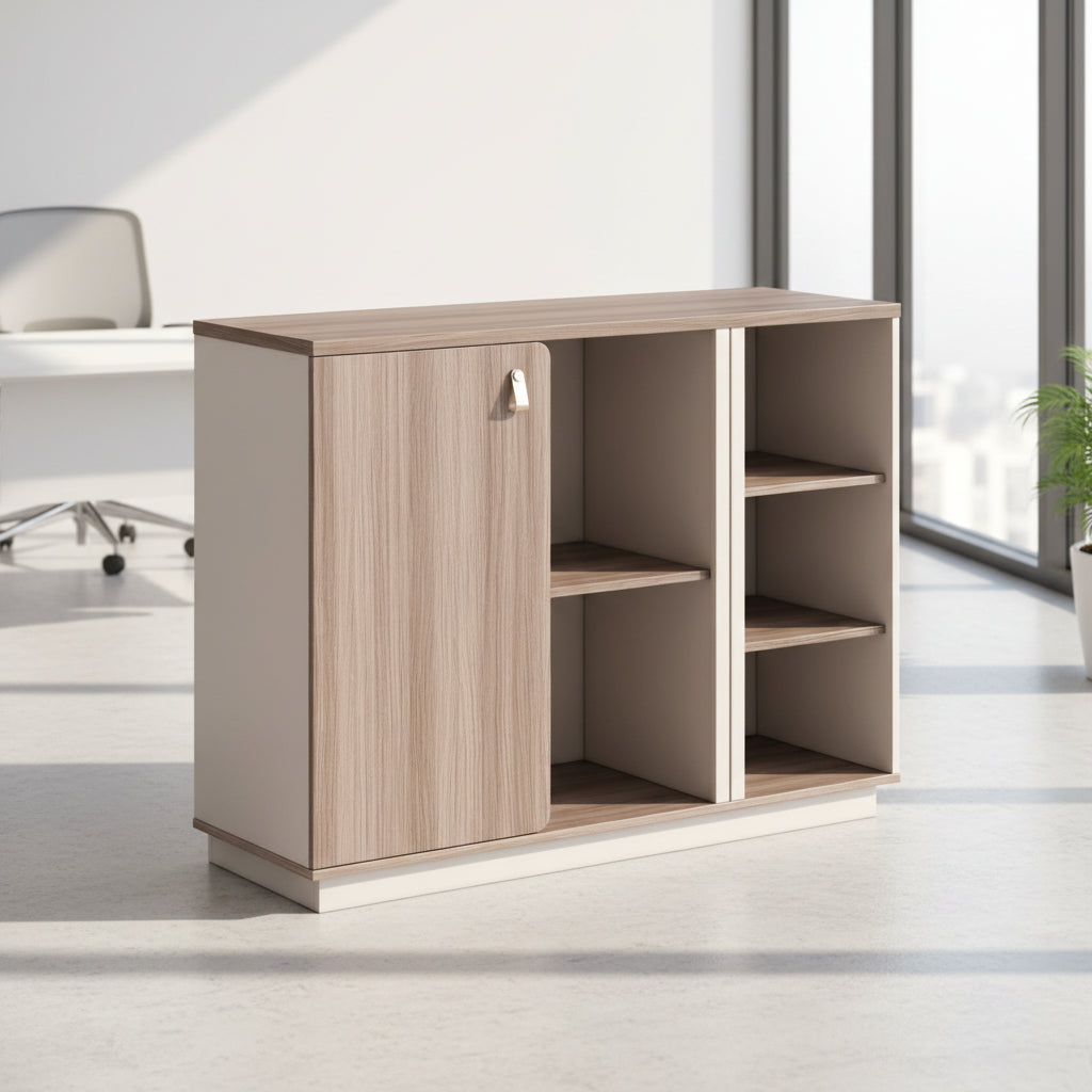 Офис шкаф/библиотека серия SUPERON  меламин бежов и натурален 120x40x90см.