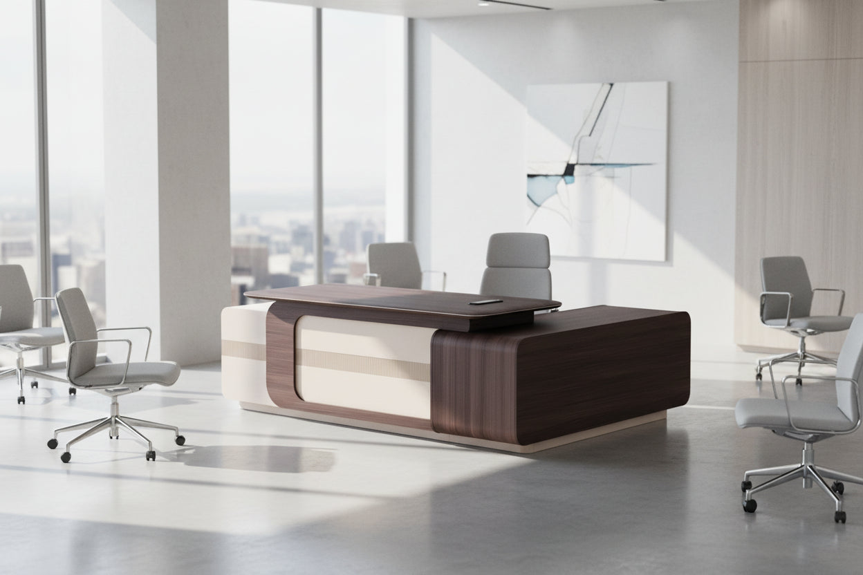 Професионално бюро PRESIDENT ляв ъгъл орех-бежов цвят 240х180х76см