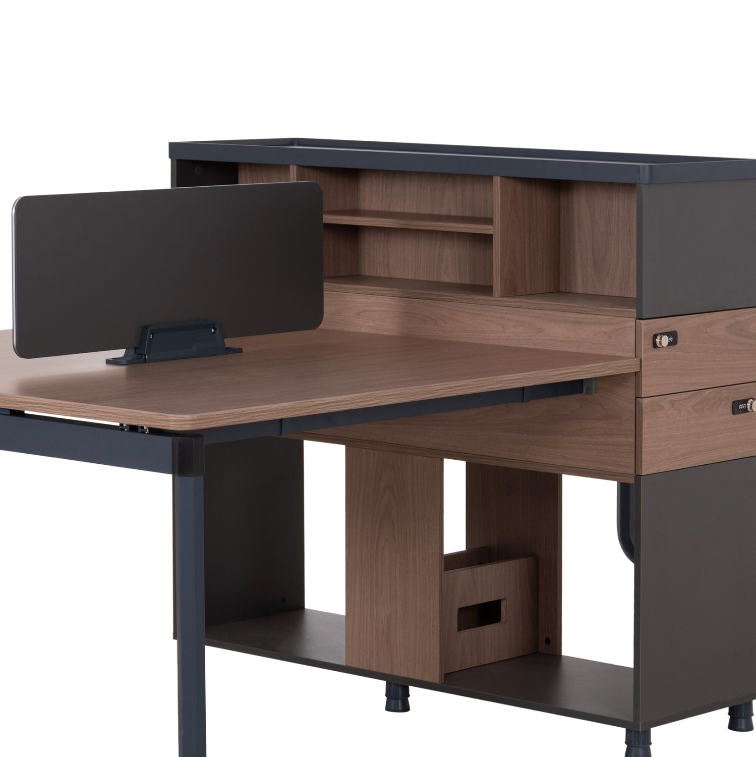 Работна станция за 4 места mavix меламин-метал в сиво/орех 280x123x110всм.