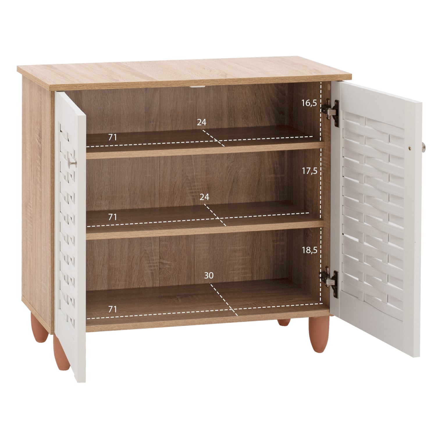 Шкаф за обувки 2208 цвят сонама-бял 77Χ34Χ67,5