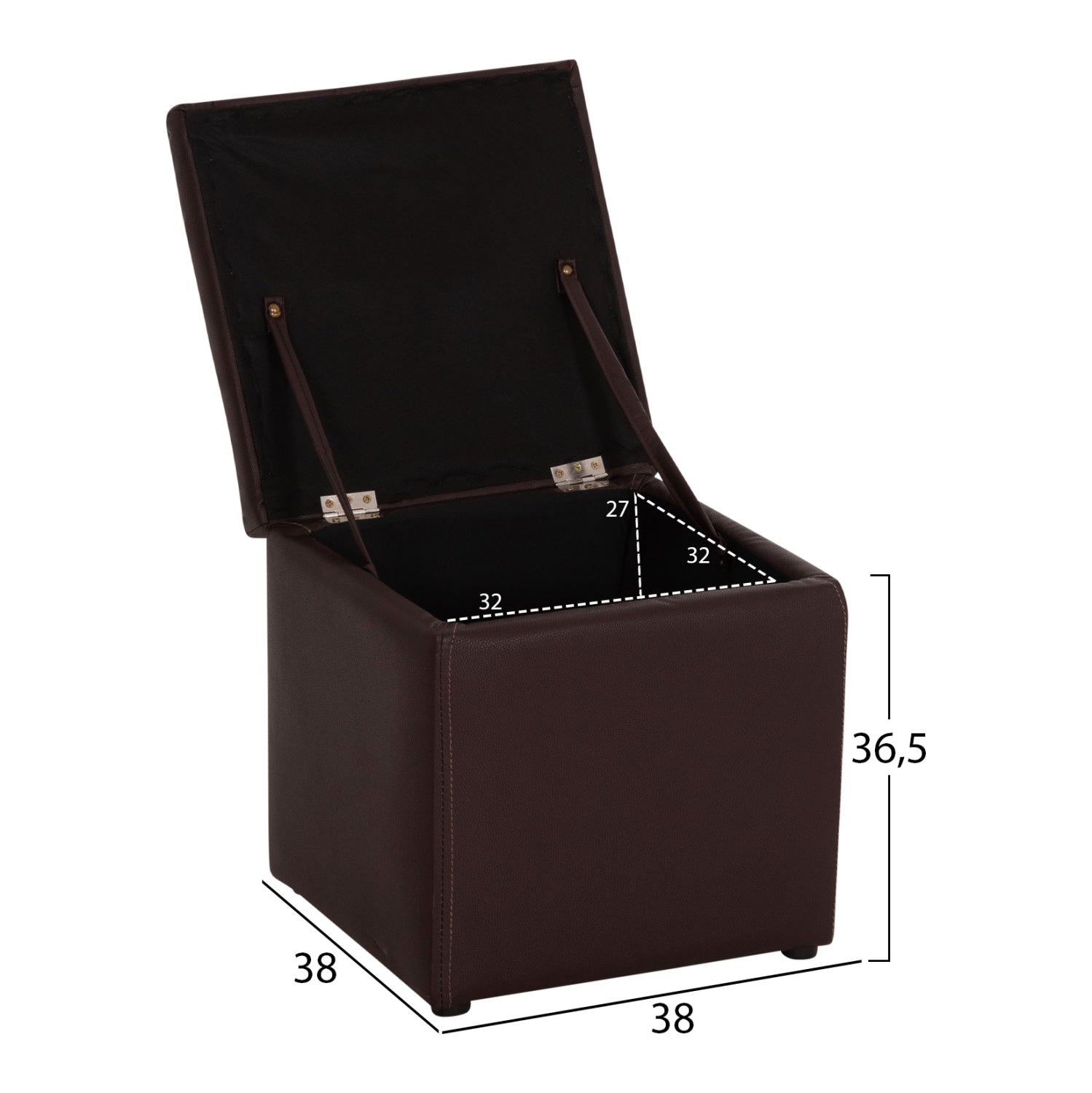 Табуретка за съхранение Ким-кафяв цвят 36,5x36,5x36см