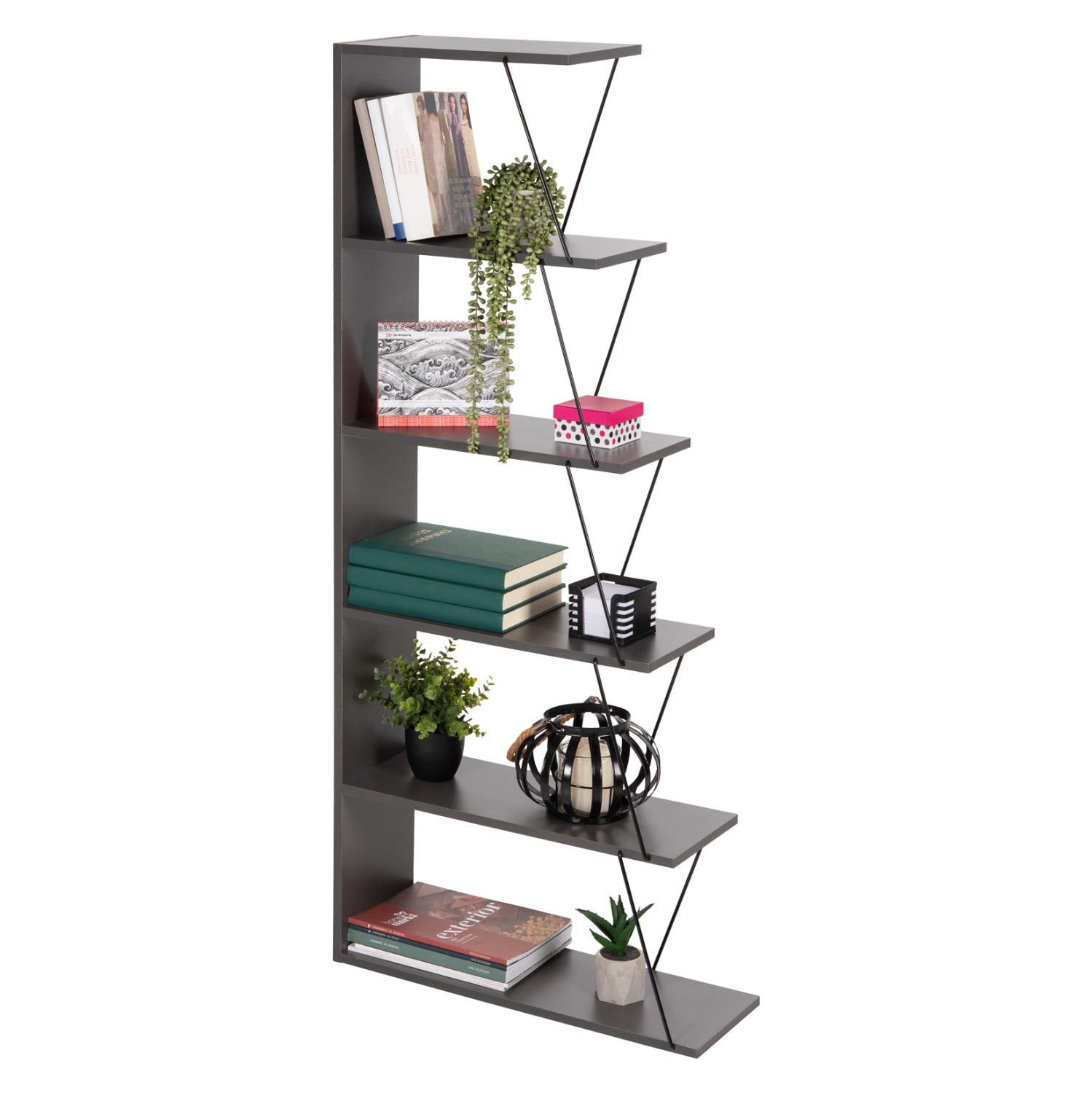 Библиотека тарс 65х146 -цвят тъмно сив-черен