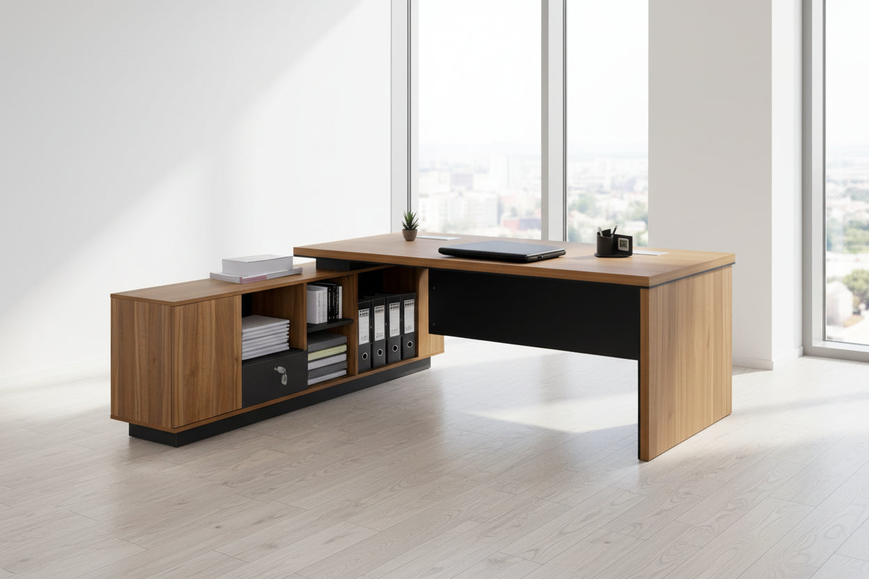 Офис бюро SUPREME сив-меден дъб  199X180X76см