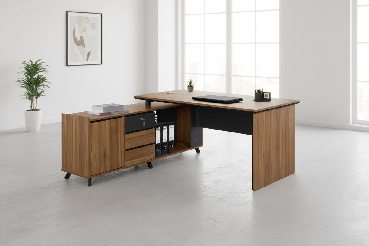 Офис бюро SUPREME цвят сив-меден дъб  160X160X75см