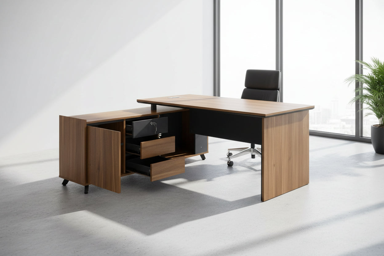 Офис бюро SUPREME цвят сив-меден дъб  160X160X75см