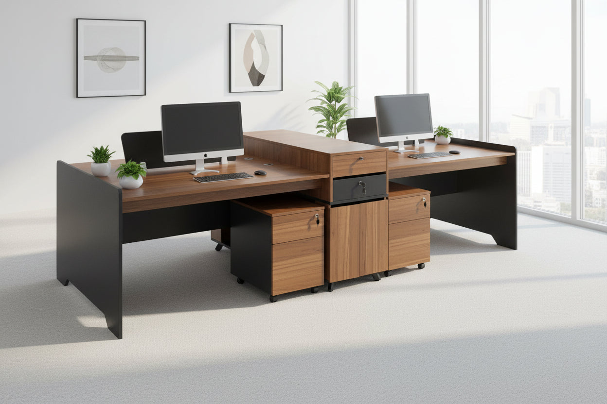 Професионално офис бюро за 4 човека  SUPREME цвят меден бук-сив  290X120X101см