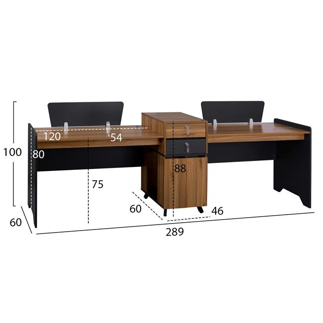 Професионално бюро SUPREME за 2 човека  289x60x100см сив-меден дъб