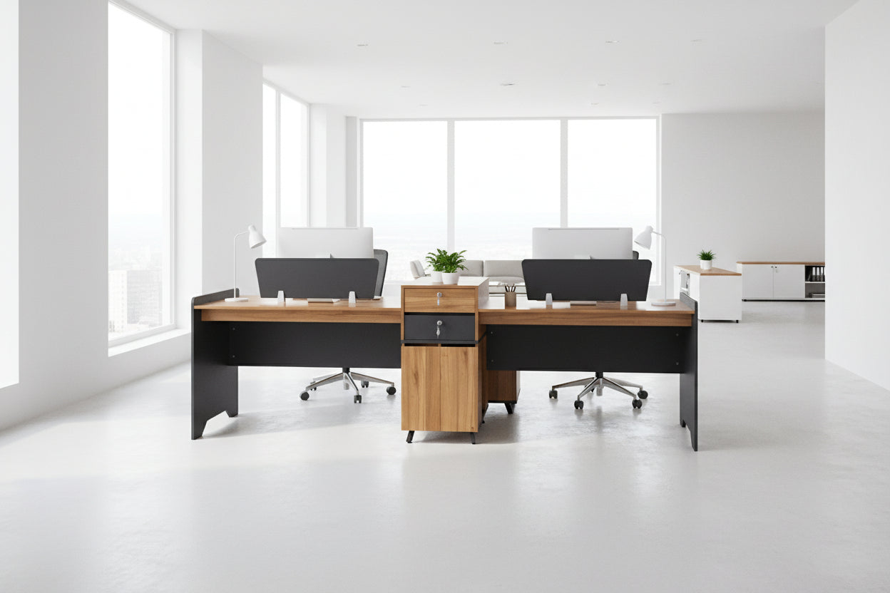 Професионално бюро SUPREME за 2 човека  289x60x100см сив-меден дъб