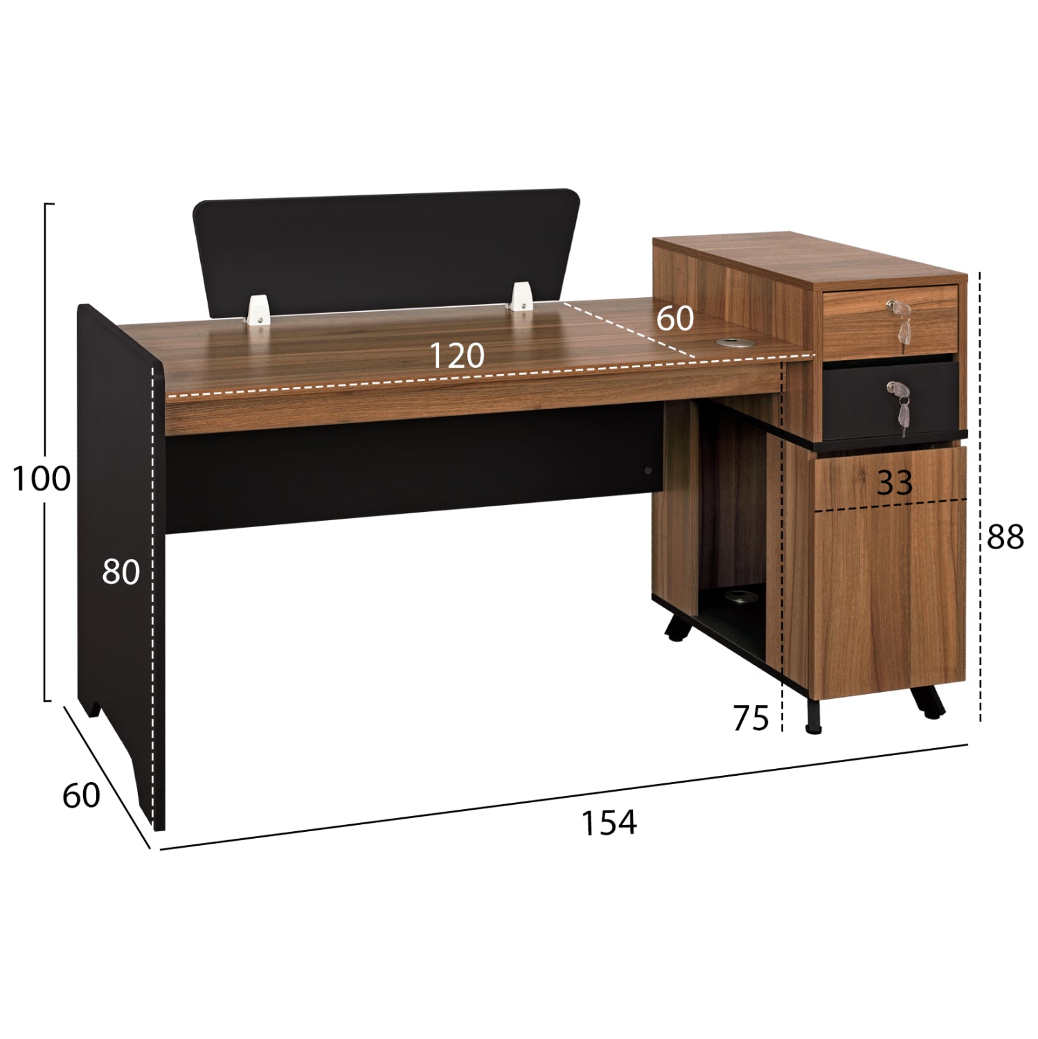 Офис бюро SUPREM сив-меден дъб 154x60x100см