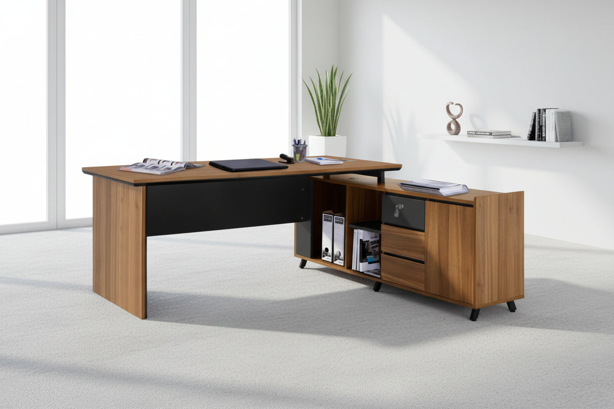 Офис бюро SUPREME сив-меден дъб  200X180X76см