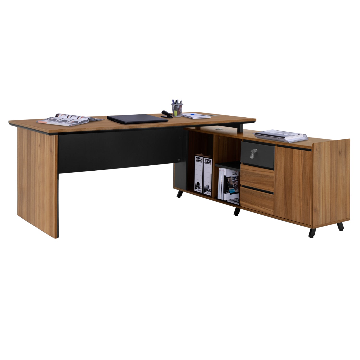 Офис бюро SUPREME сив-меден дъб  200X180X76см