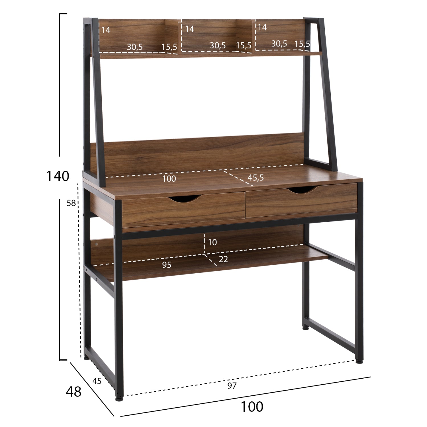 Офис бюро с библиотека TANAYA  цвят орех 100x48x139см