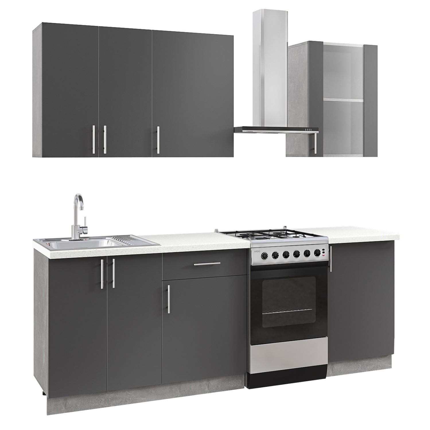 Кухненски комплект меламин сиво въглен бяло hpl 160x47x84.8см