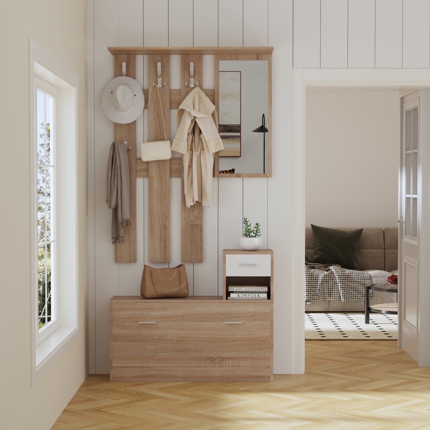 Входна мебел за антре GORN  цвят сонама-бял 90x24x190см