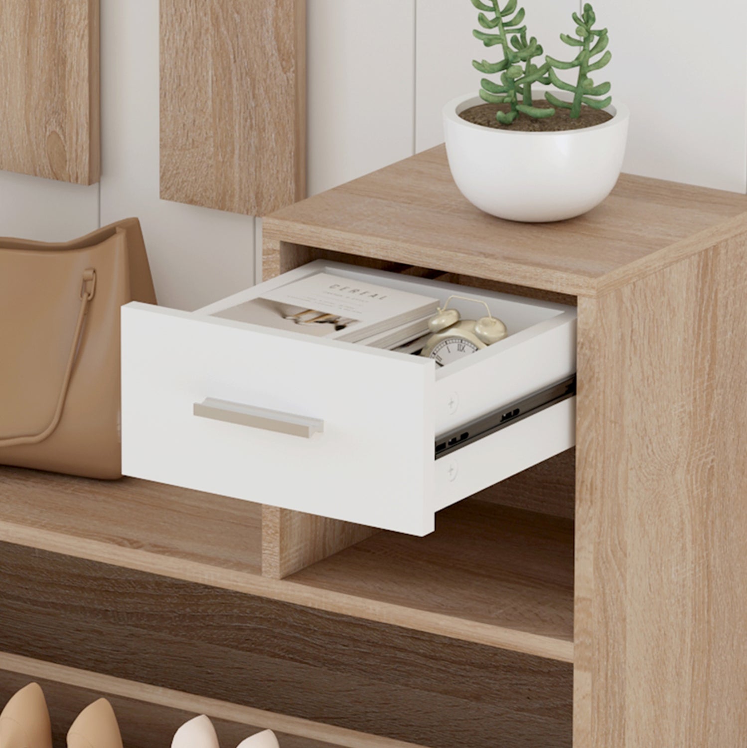 Входна мебел за антре GORN  цвят сонама-бял 90x24x190см