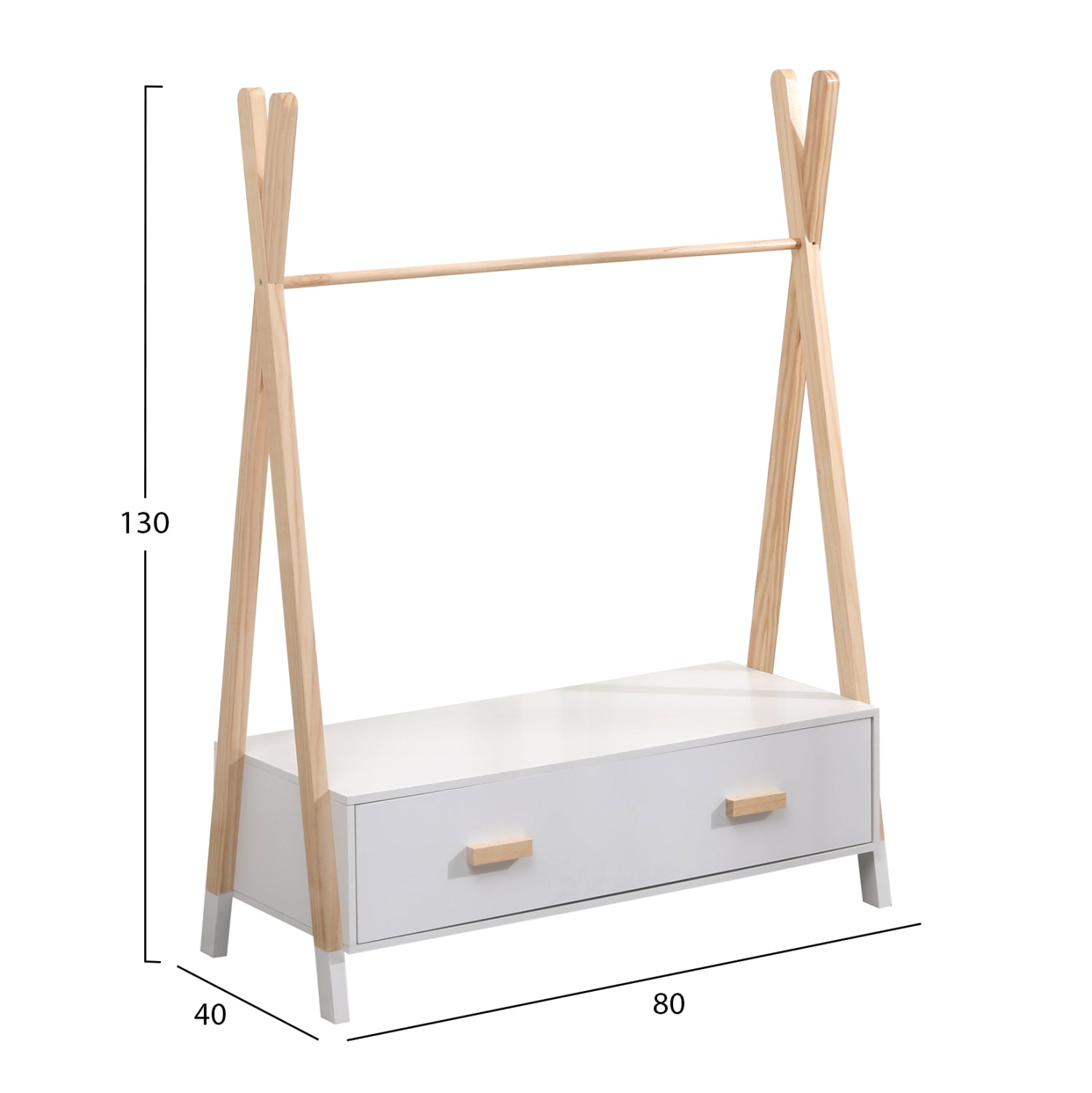Закачалка за детска стая  PASCHAL-цвят бял-натурал 80x40x130