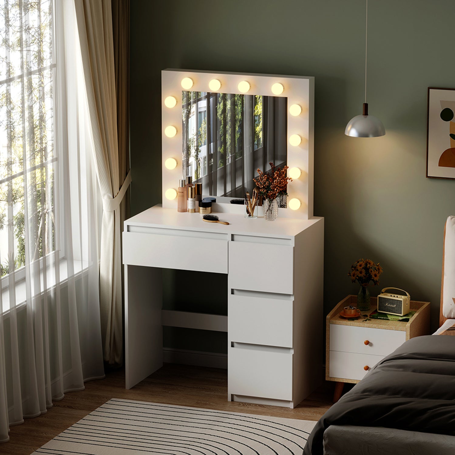 Тоалетка  KEITLIN с led светлини бял цвят 80x40x140см