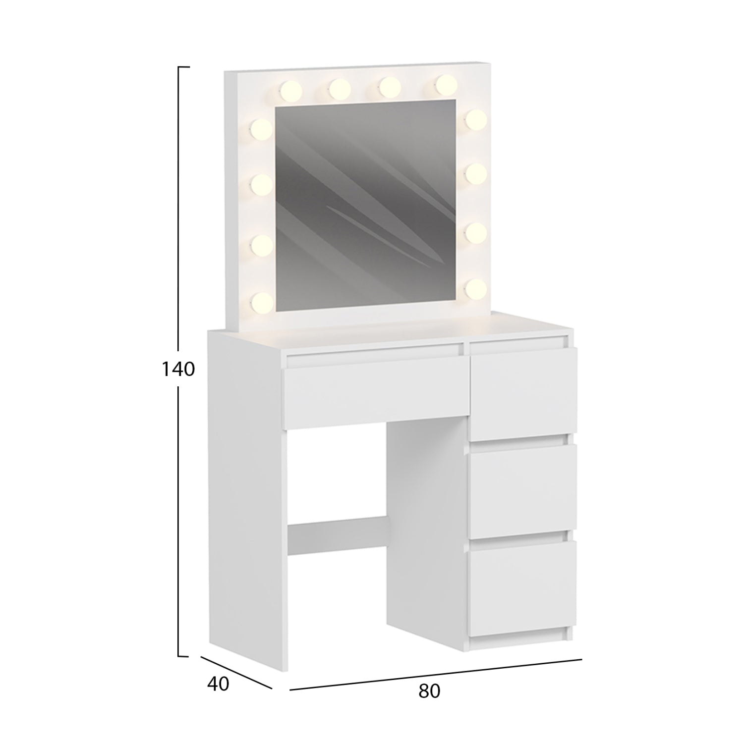 Тоалетка  KEITLIN с led светлини бял цвят 80x40x140см