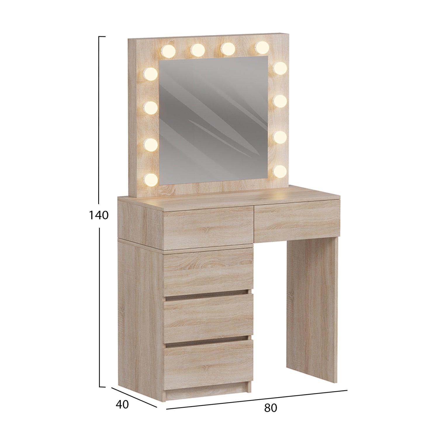 Тоалетка BEYON с led осветление и чекмеджета цвят сонома 112.5x40.5x140см