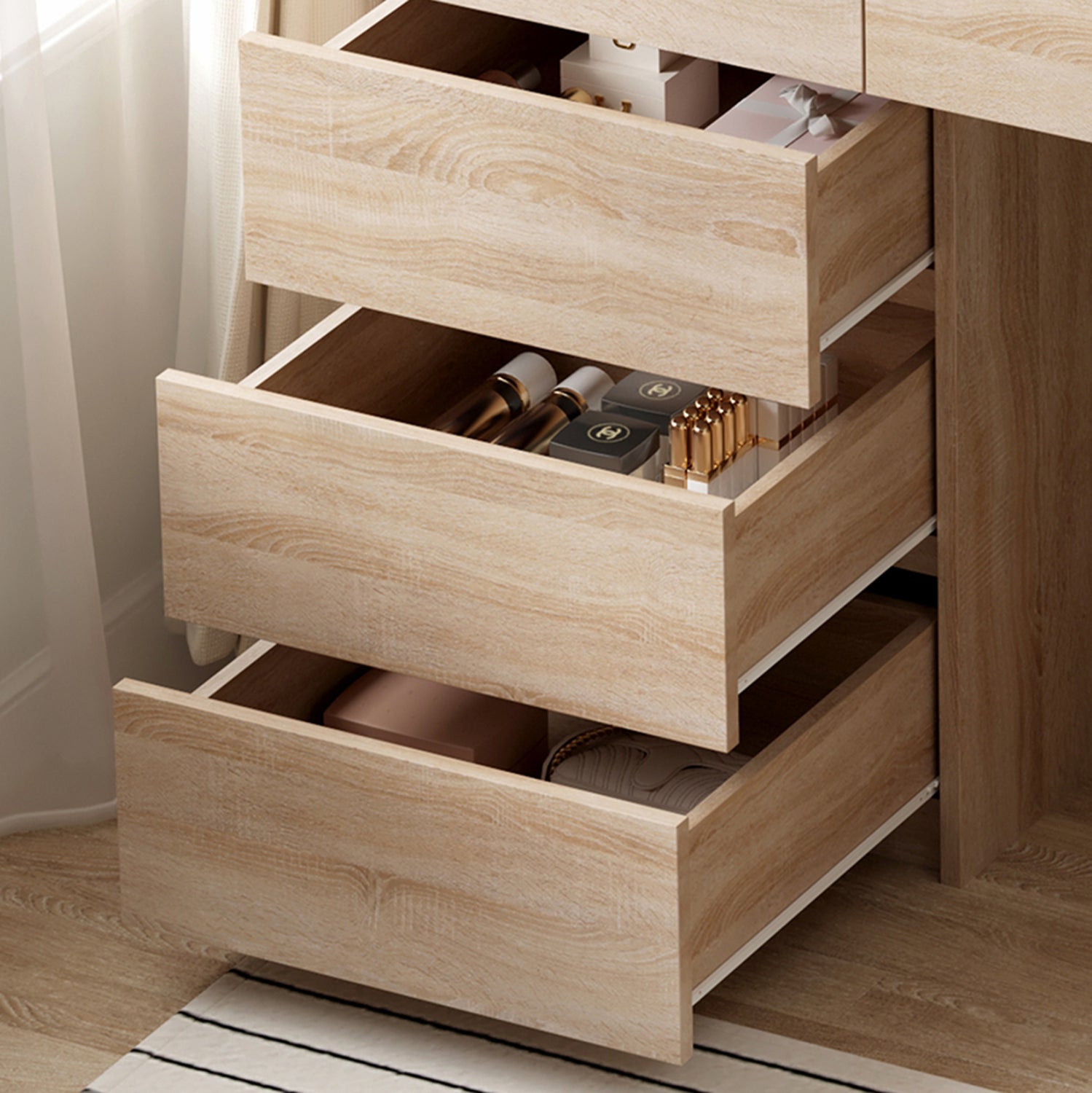 Тоалетна с led осветление и чекмеджета beyon melamine в цвят sonama 1125x405x140см