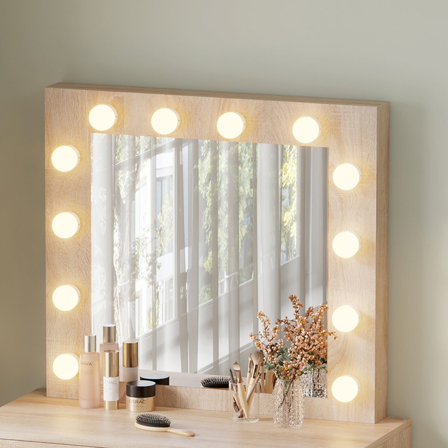 Тоалетка BEYON с led осветление и чекмеджета цвят сонома 112.5x40.5x140см